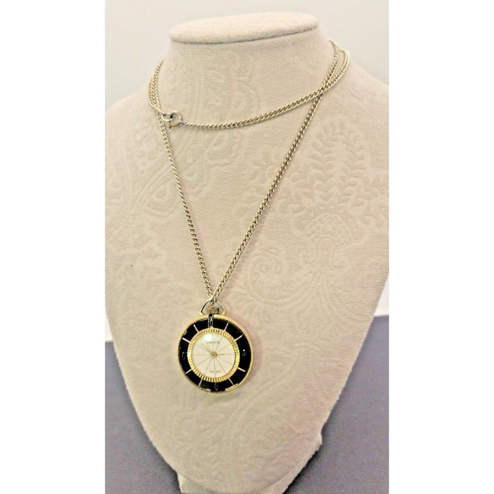 VTG Trice Pendant Necklace Watch Women Swiss Made Gold Tone Manual Wind 25"